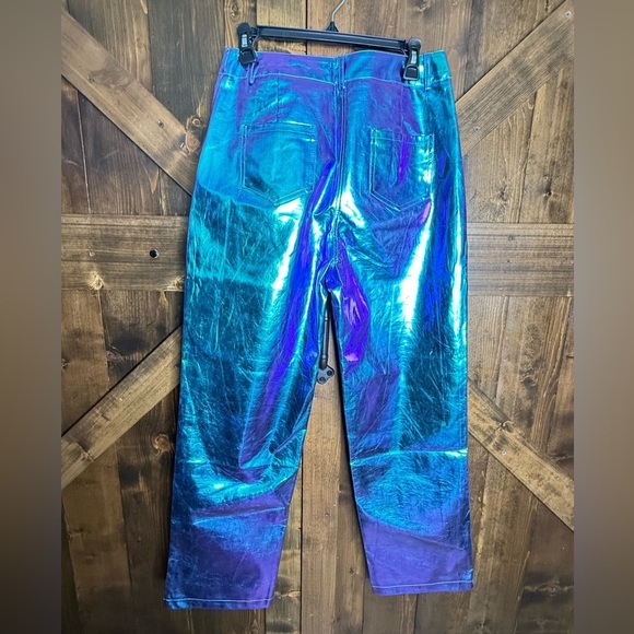 NEW AMYLYNN USA Lupe Purple Iridescent Metallic Faux Leather Trousers Size L - Picture 7 of 12